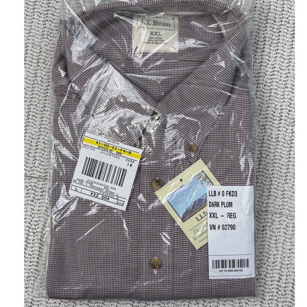 New L.L.Bean Wrinkle Resistant‎ Cotton Shirt Mens XXL Dark Plum Houndstooth